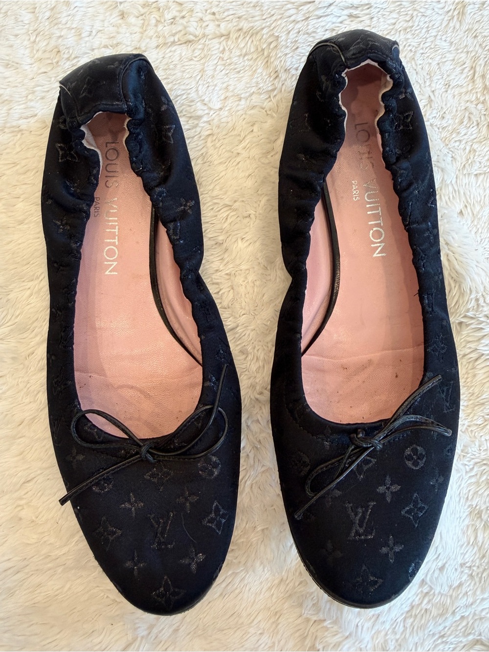 Louis Vuitton Black Monogram Ballet Flats with Pink Insole
